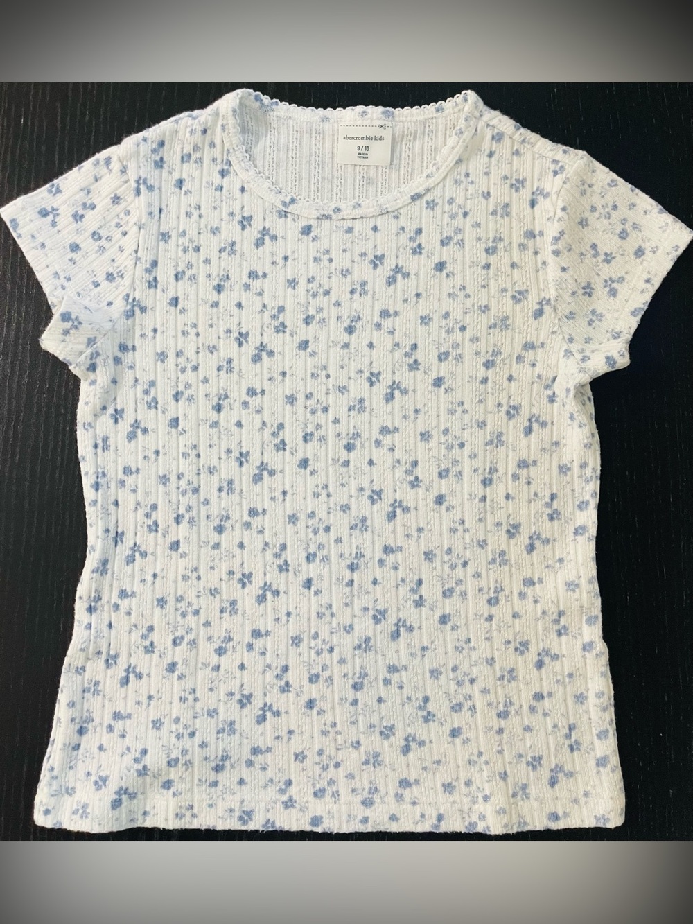 abercrombie kids White Tee with Light Blue Floral Ribbing